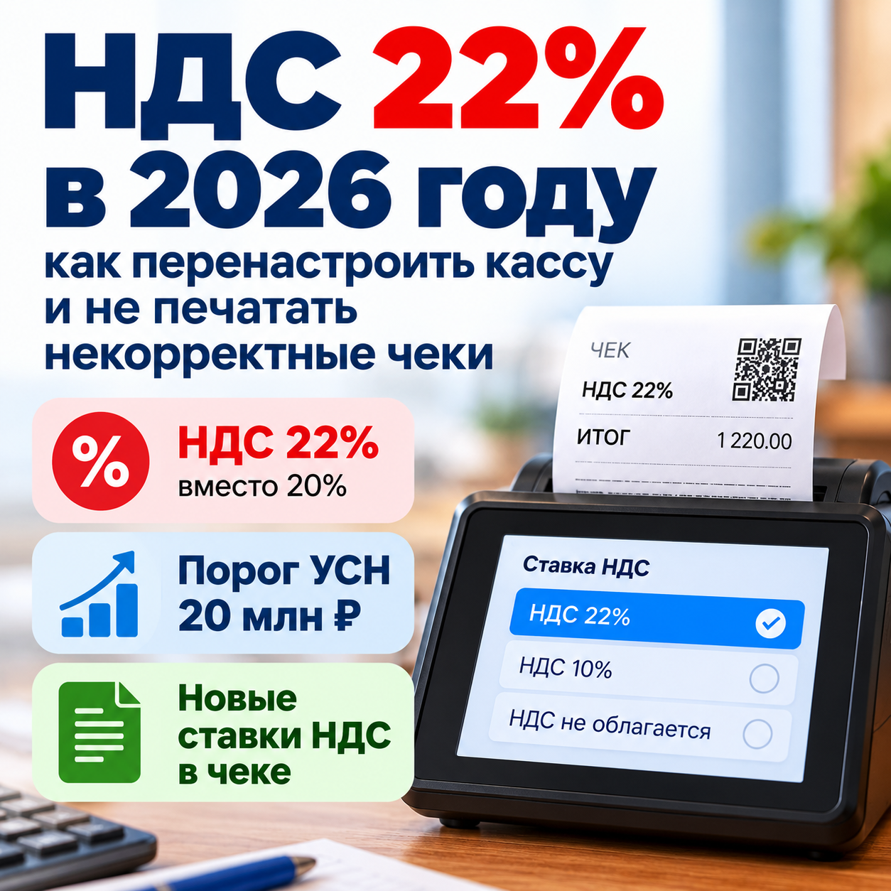 Полезная информация. НДС 22 настройка кассы 2026